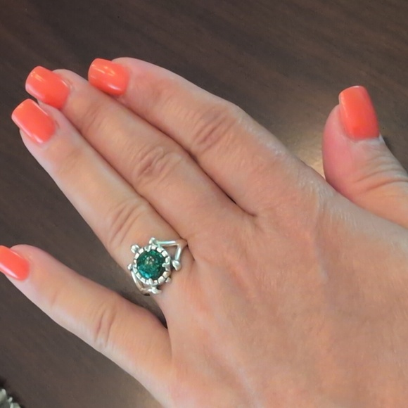 Sterling Silver Carolyn Pollack Relios Malachite Turtle Ring - Picture 4 of 9